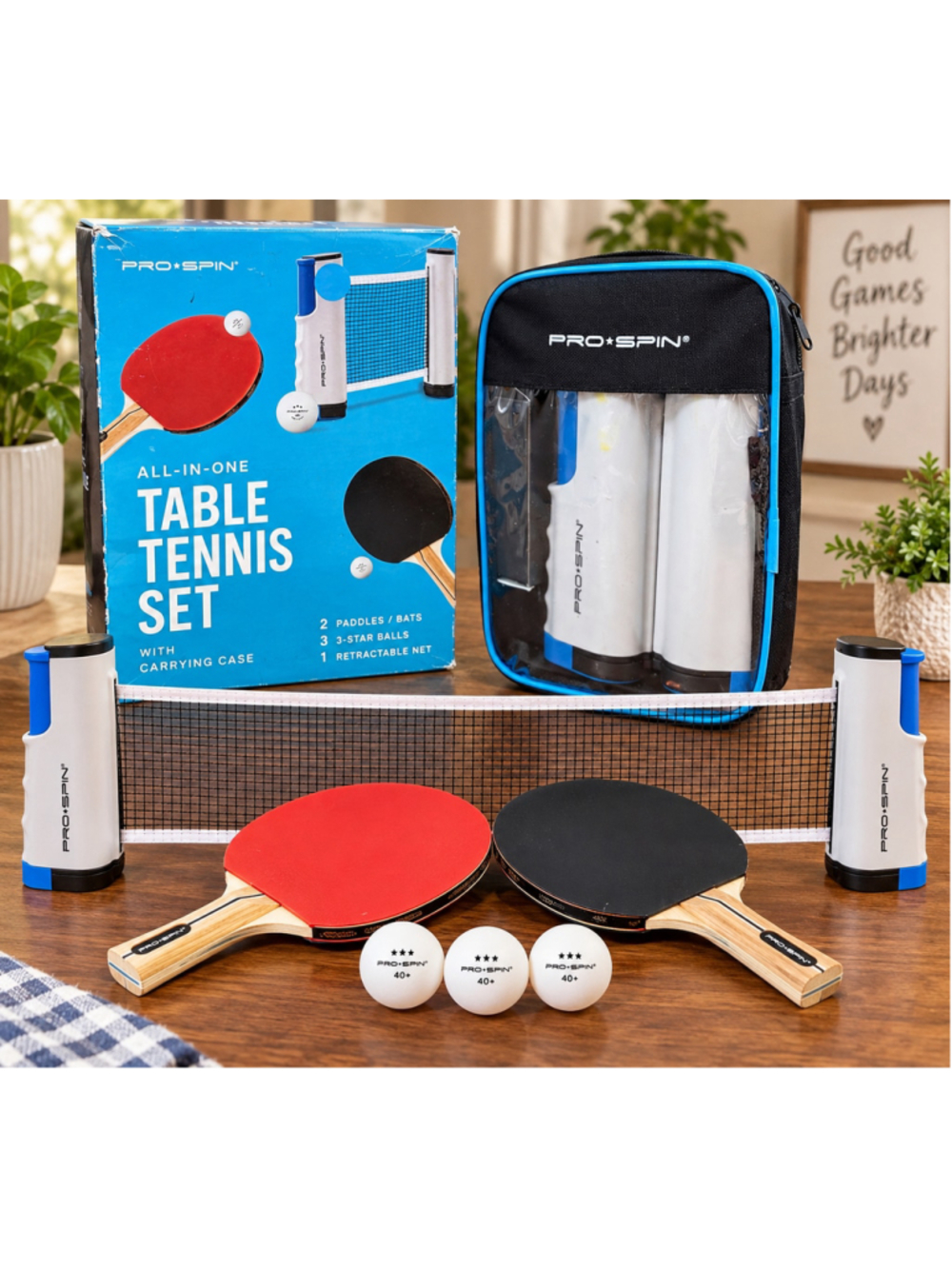 Pro-Spin All-In-One Table Tennis Set, One Size, Black and Red